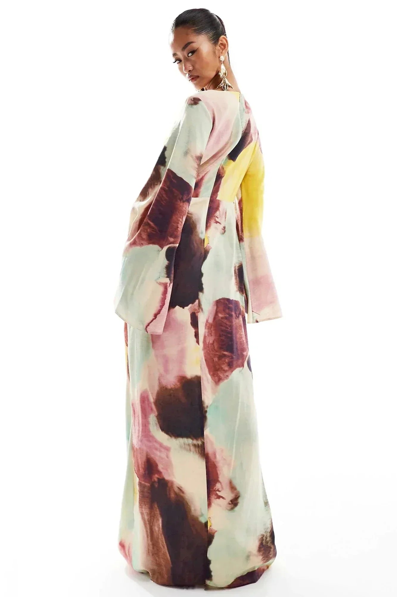 Mila® | Ultra-Long Dress With Abstract Watercolor Print