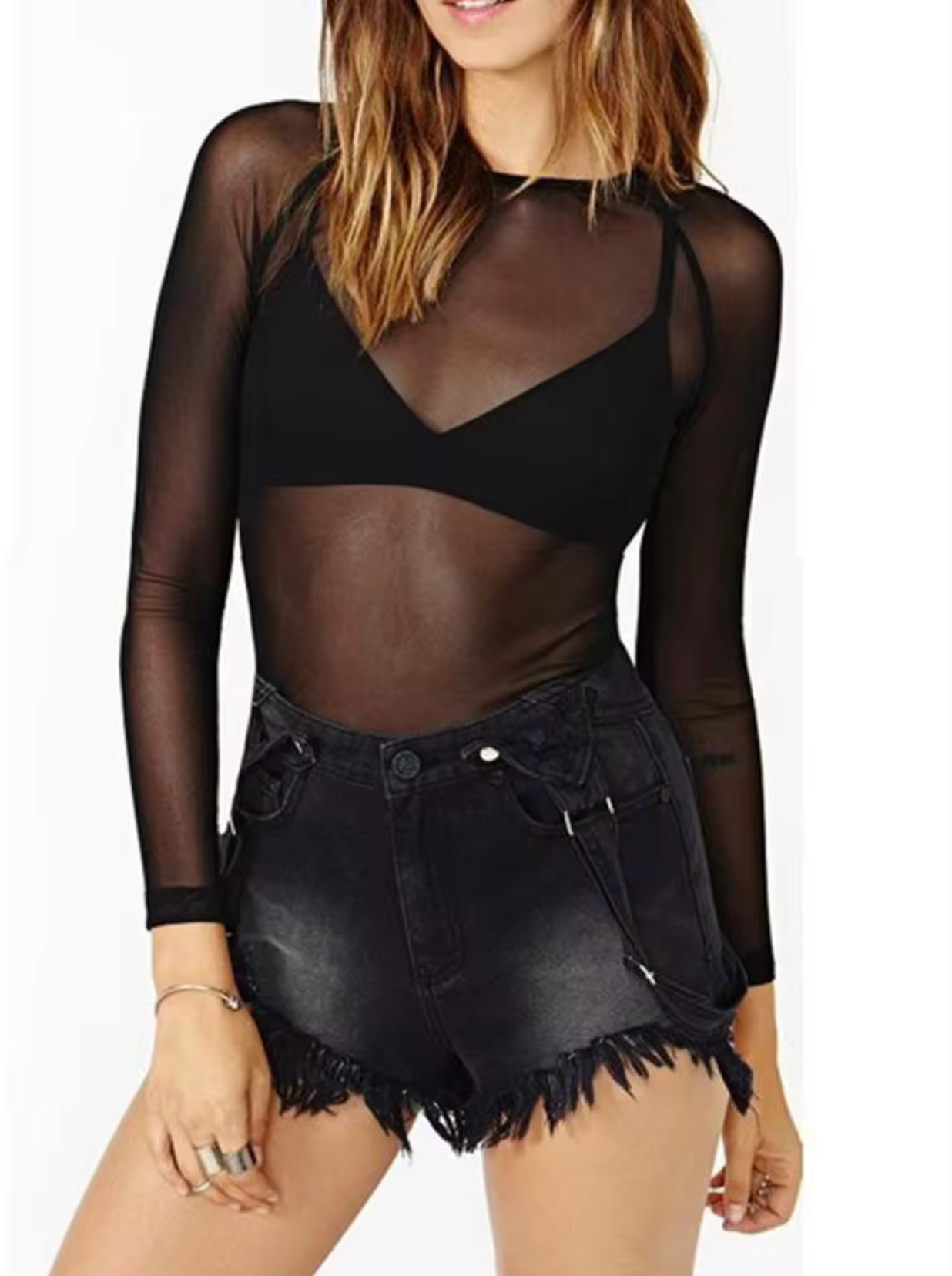 Katherine® | Long-Sleeved Sheer Shirt Made Of Mesh Fabric