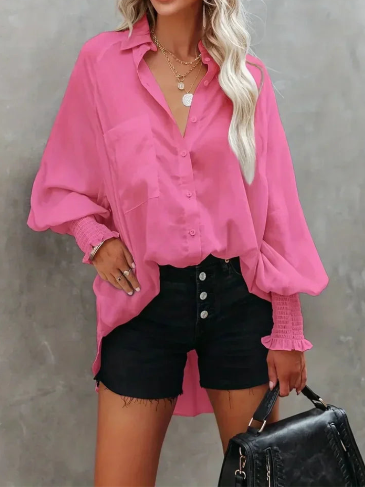 Nives® | Elegant Long-Sleeved Button-Down Polo Blouse