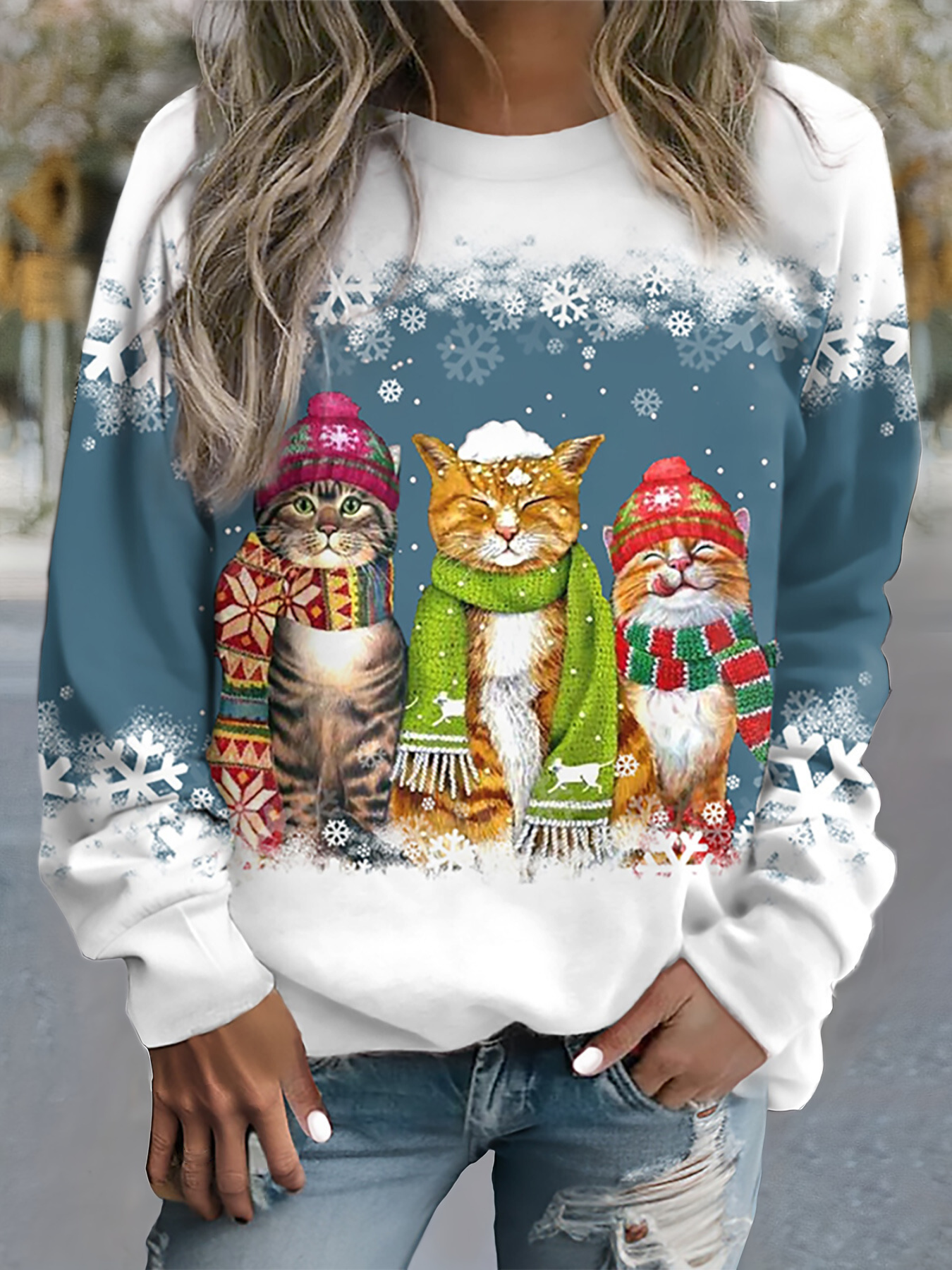 Lourdes® | WARM WINTER TOP WITH SNOW CAT PRINT