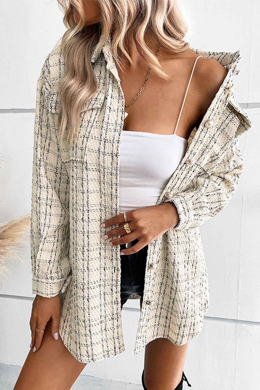 Vanessa | Checked belted jacket with button placket and pocket
