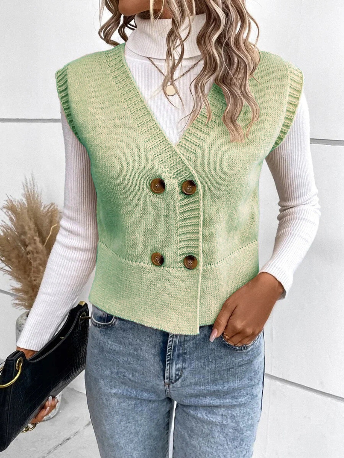 Stefanie | Full size button down V-neck sweater vest