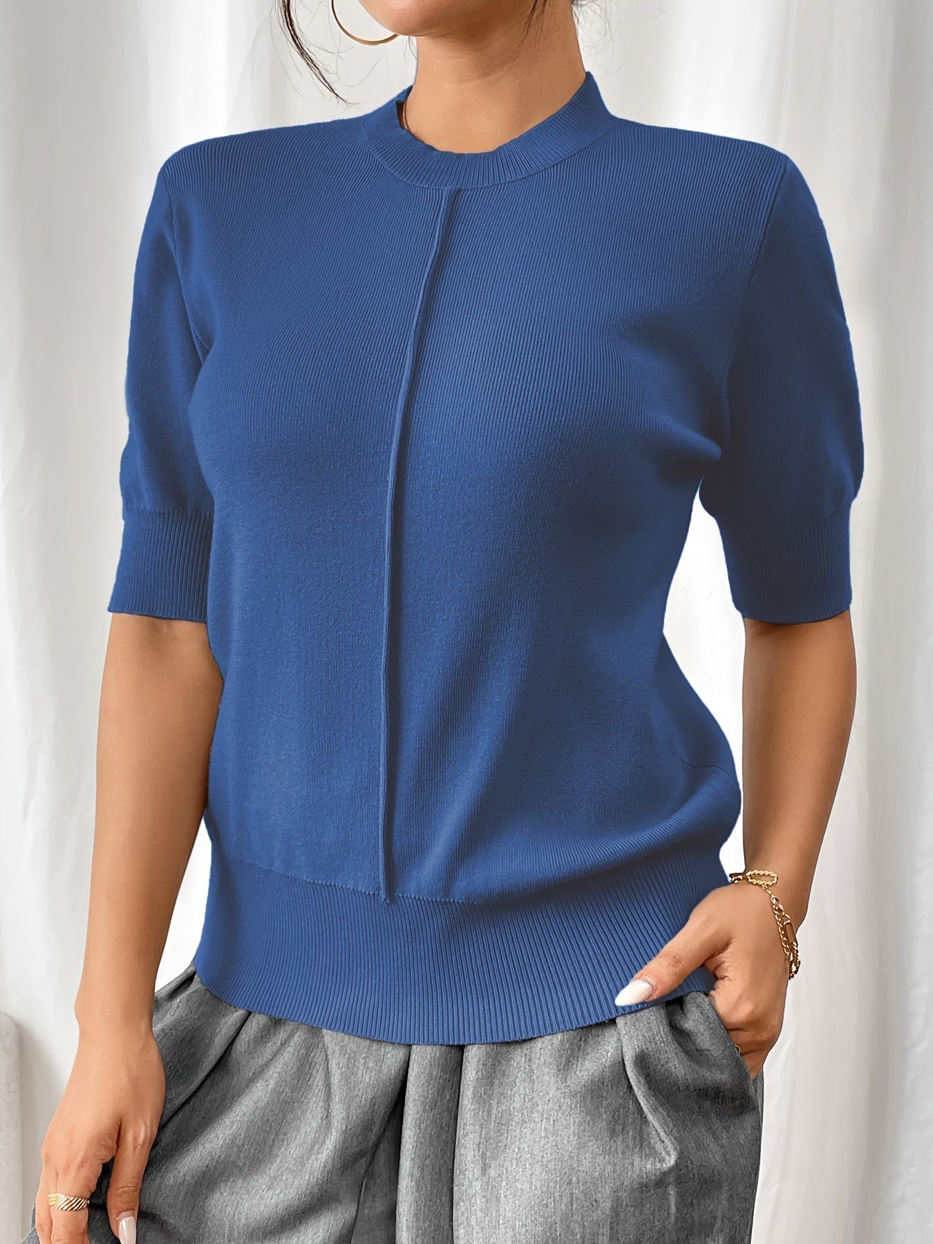Lena® | Elegant Knit Shirt With Mandarin Collar