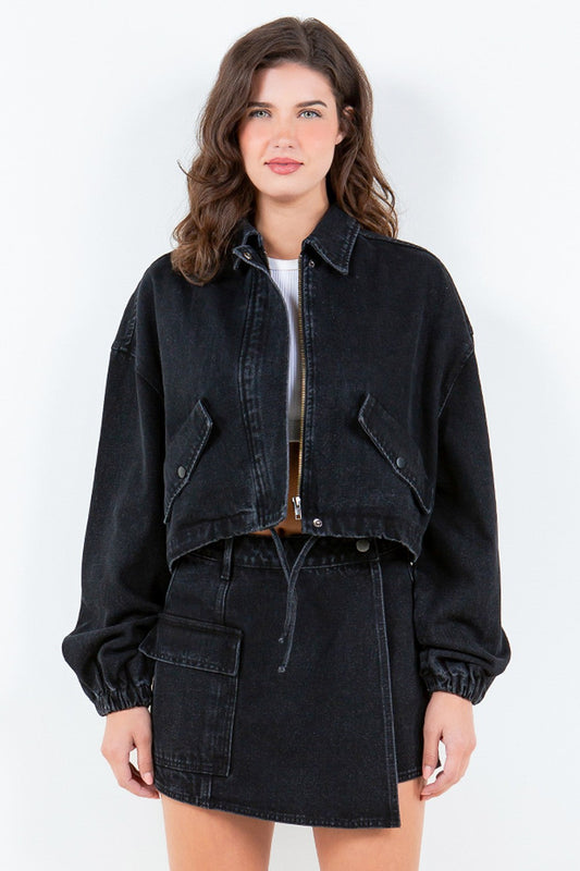 Stefanie | Short denim jacket from American Bazi with a drawstring waist