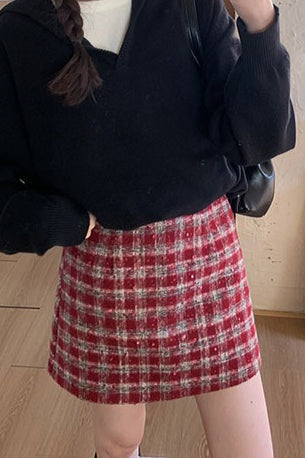 Heavyweight Wool Plaid Bodycon Skirt