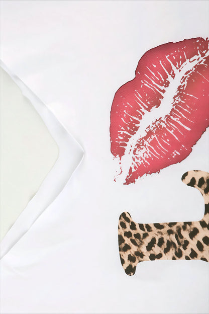 Street Style Leopard Letter Print V Neck Sexy Crop Top T-shirt