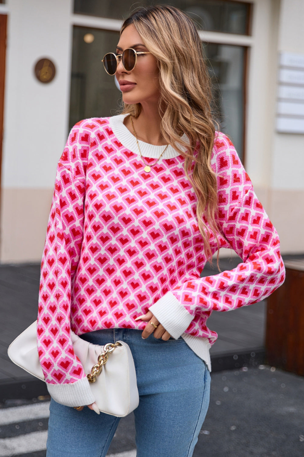 Hannah | Contrasting crew neck sweater with dropped shoulders