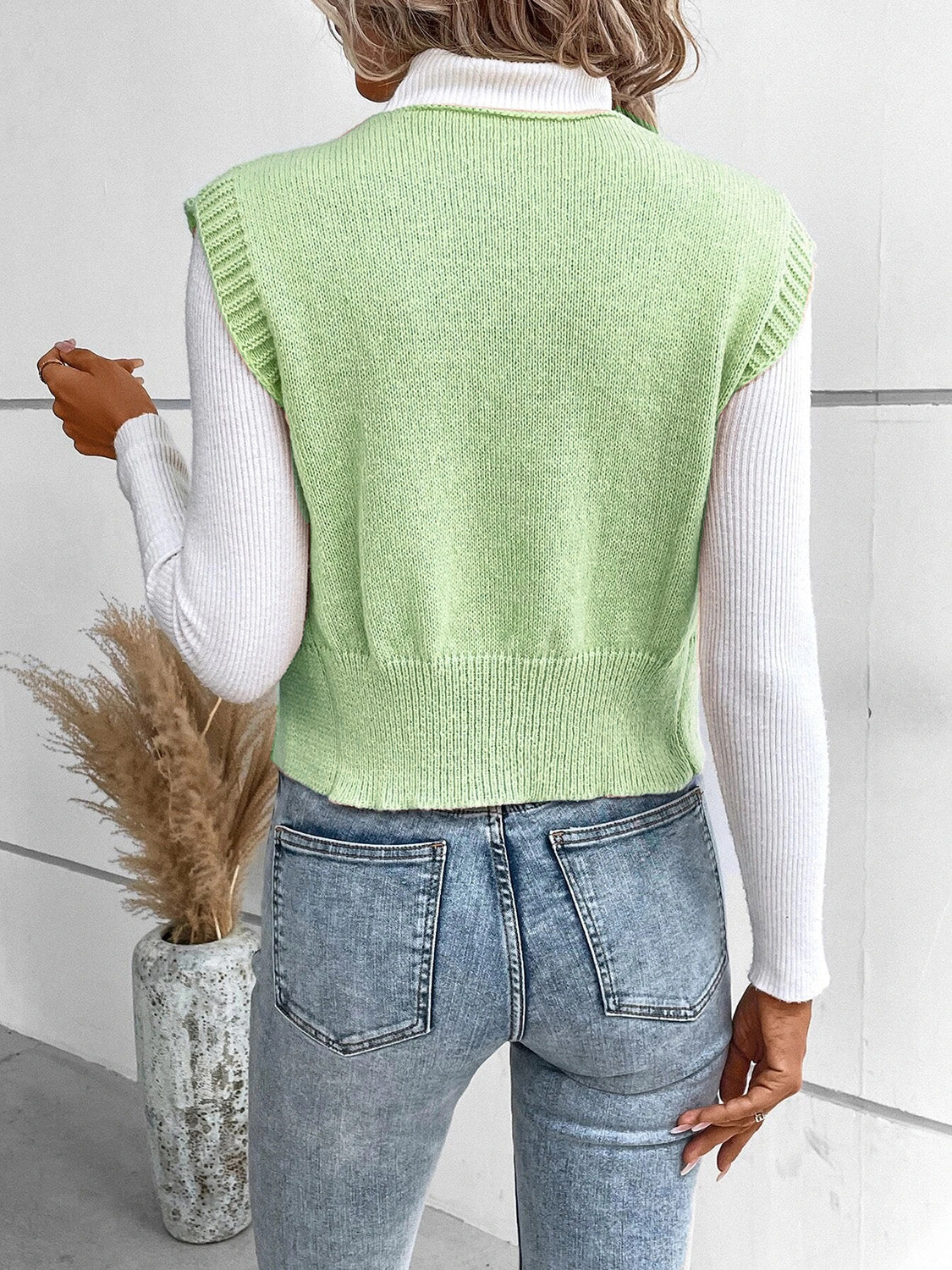 Stefanie | Full size button down V-neck sweater vest