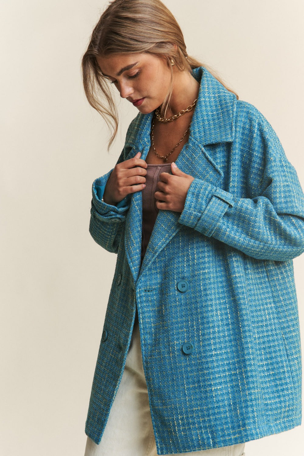 Gabriele | Double-breasted tweed coat with long sleeves