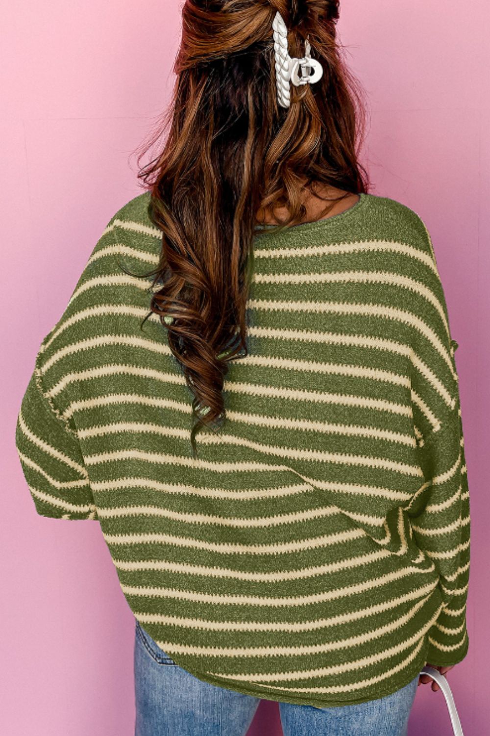 Gloria | Striped crew neck sweater with dropped shoulders