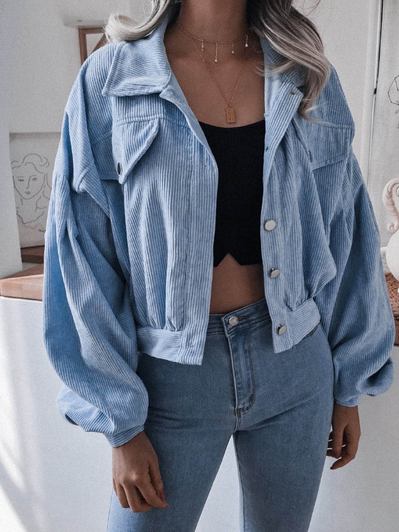 Esther | Cropped corduroy jacket with lantern sleeves