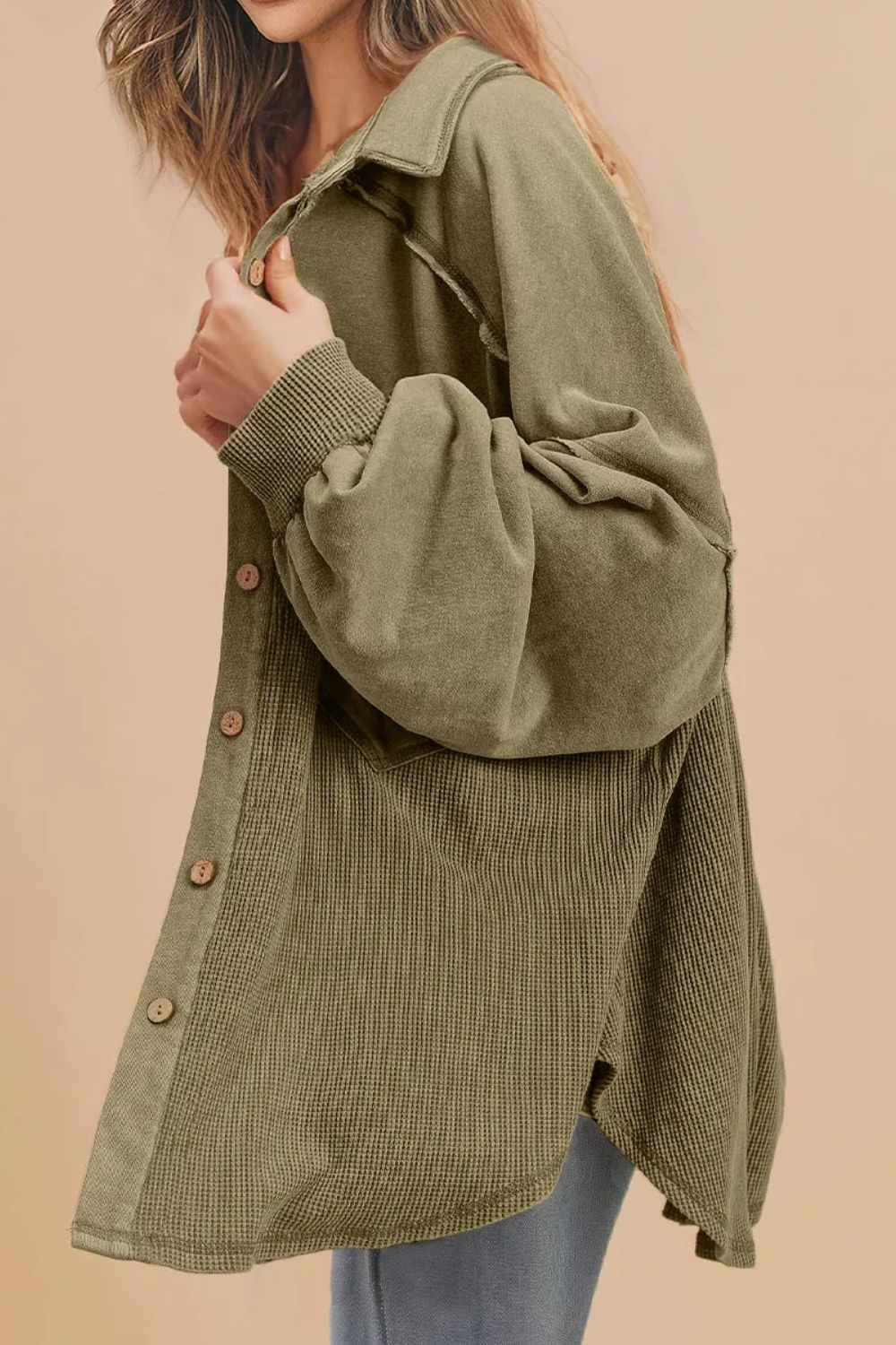 Renee | Waffle knit long sleeve jacket with collar