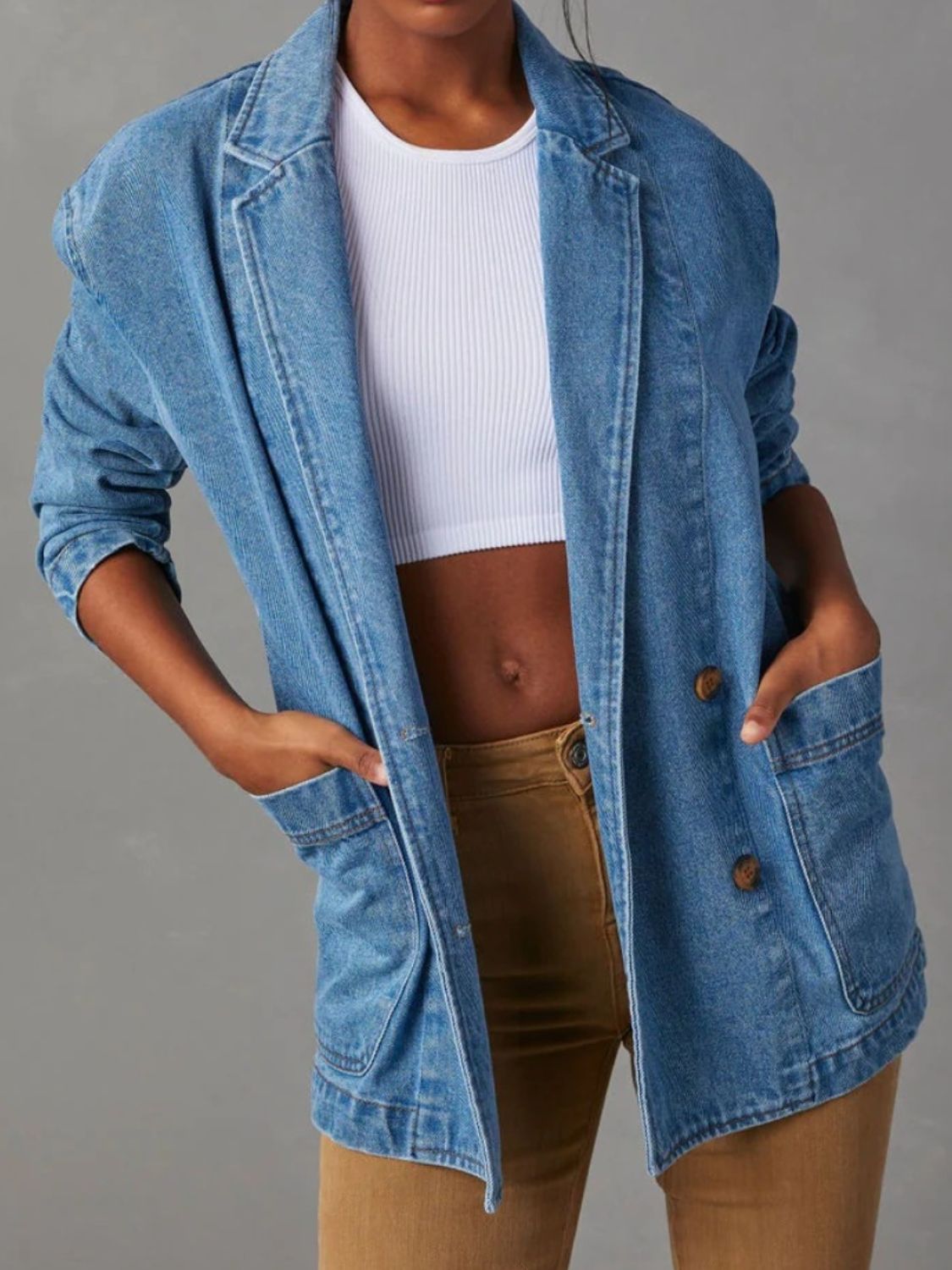 Julieta | Long-sleeved denim jacket with pockets and lapel collar