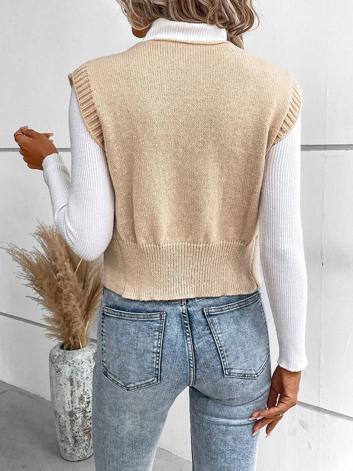 Stefanie | Full size button down V-neck sweater vest
