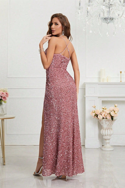 Sequin V Neck Bodycon Formal Dress