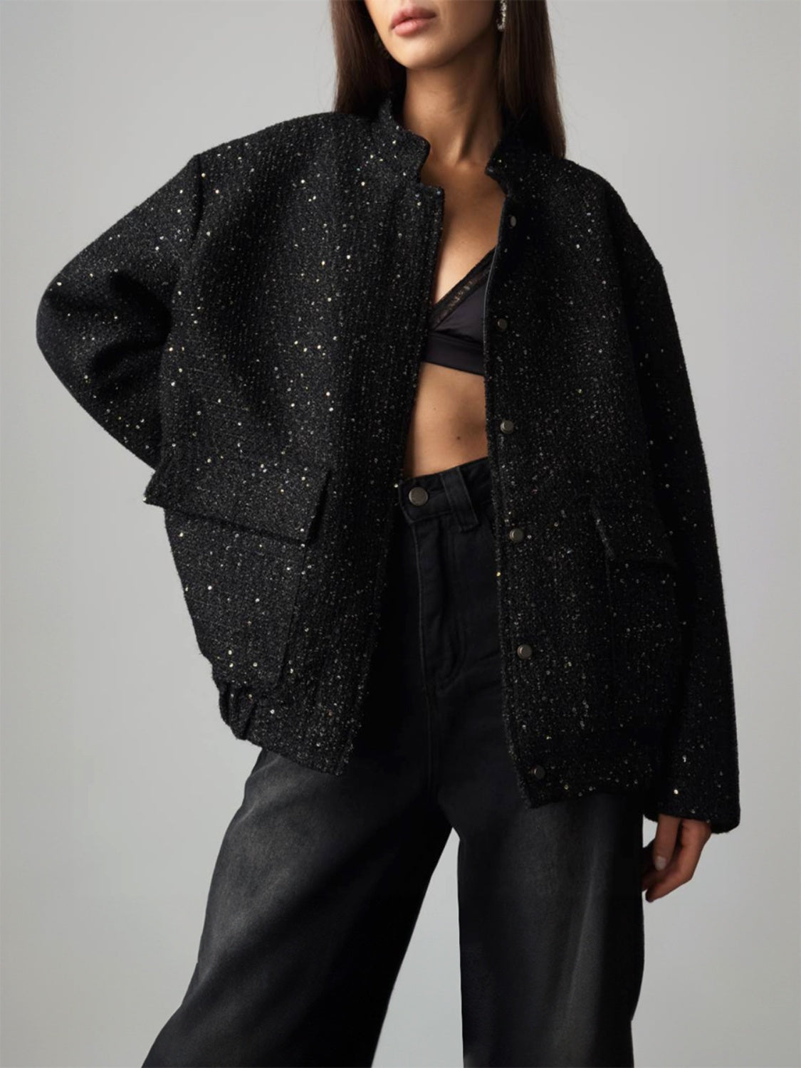 Josefa | Long sleeve jacket with sequin detail and pockets