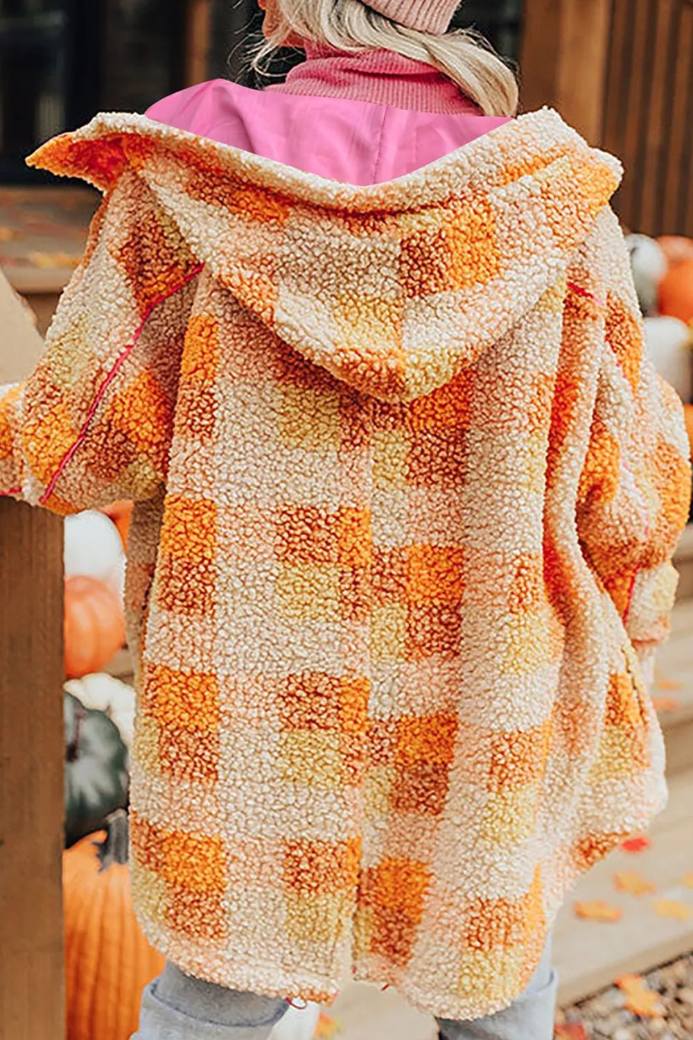 Marlene | Checked long sleeve hooded jacket
