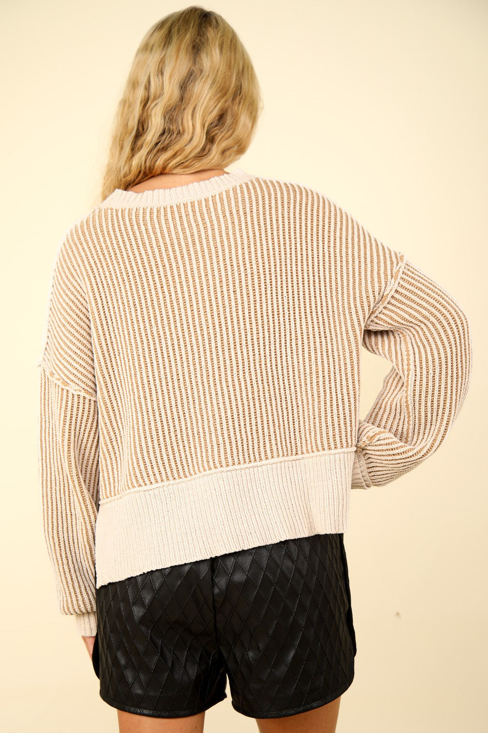 Leticia | VERY J sweater with exposed seam and short, striped slits