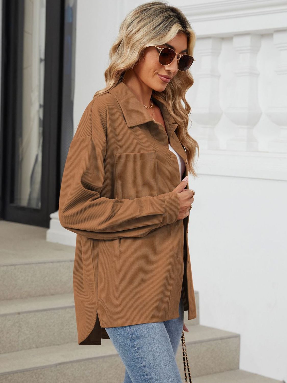 Ines | Long-sleeved outerwear with a button placket and dropped shoulders