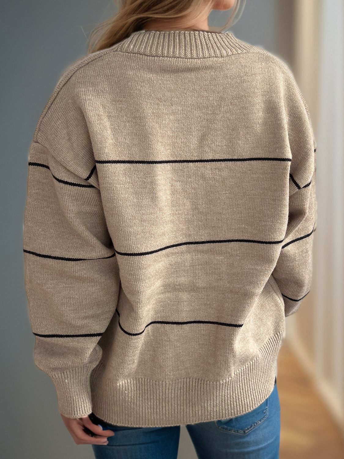 Flavia | Striped, long-sleeved cardigan with button placket and V-neck