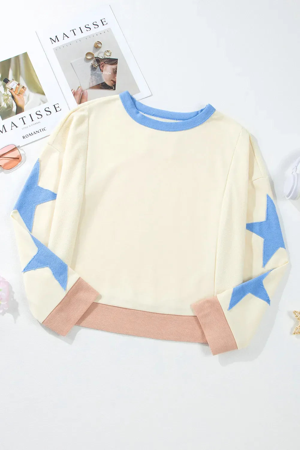Annelies | Long sleeve sweatshirt with star contrast crew neck