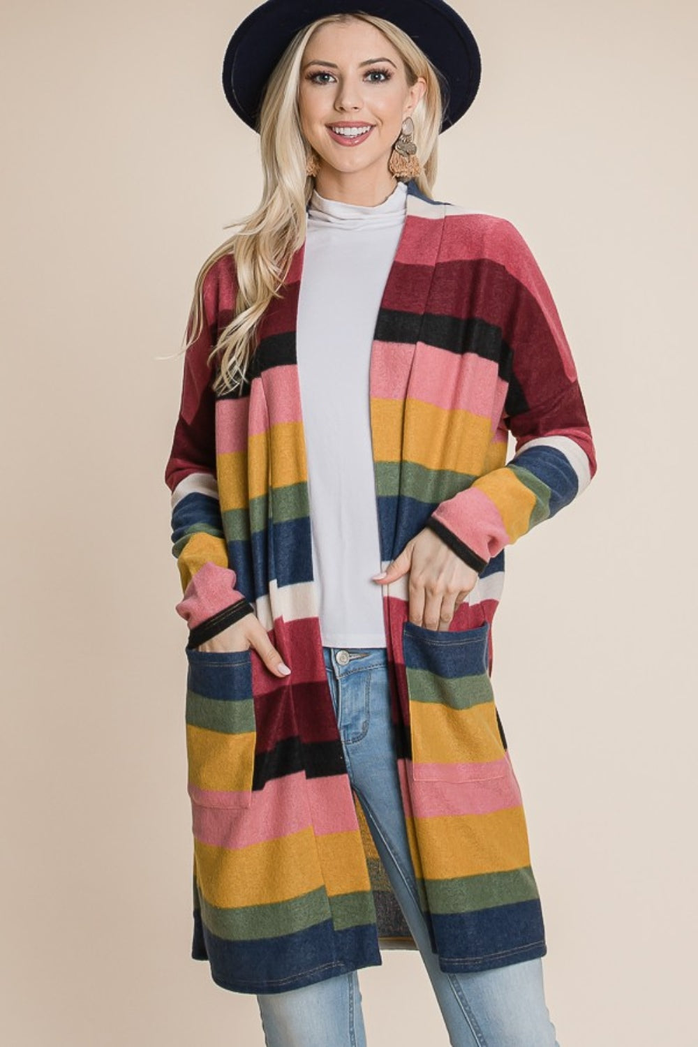 Tania | Color block stripe open front cardigan
