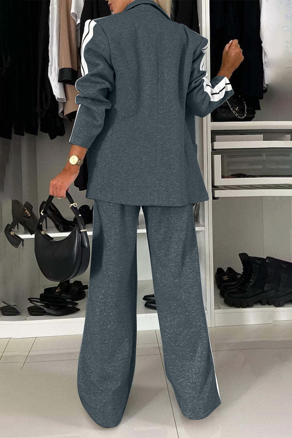 Frieda | Complete top and trousers set with contrast lapel collar