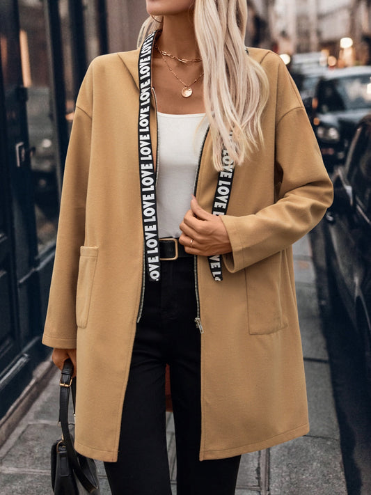Gabriele | Hooded zip-up trench coat with letter print