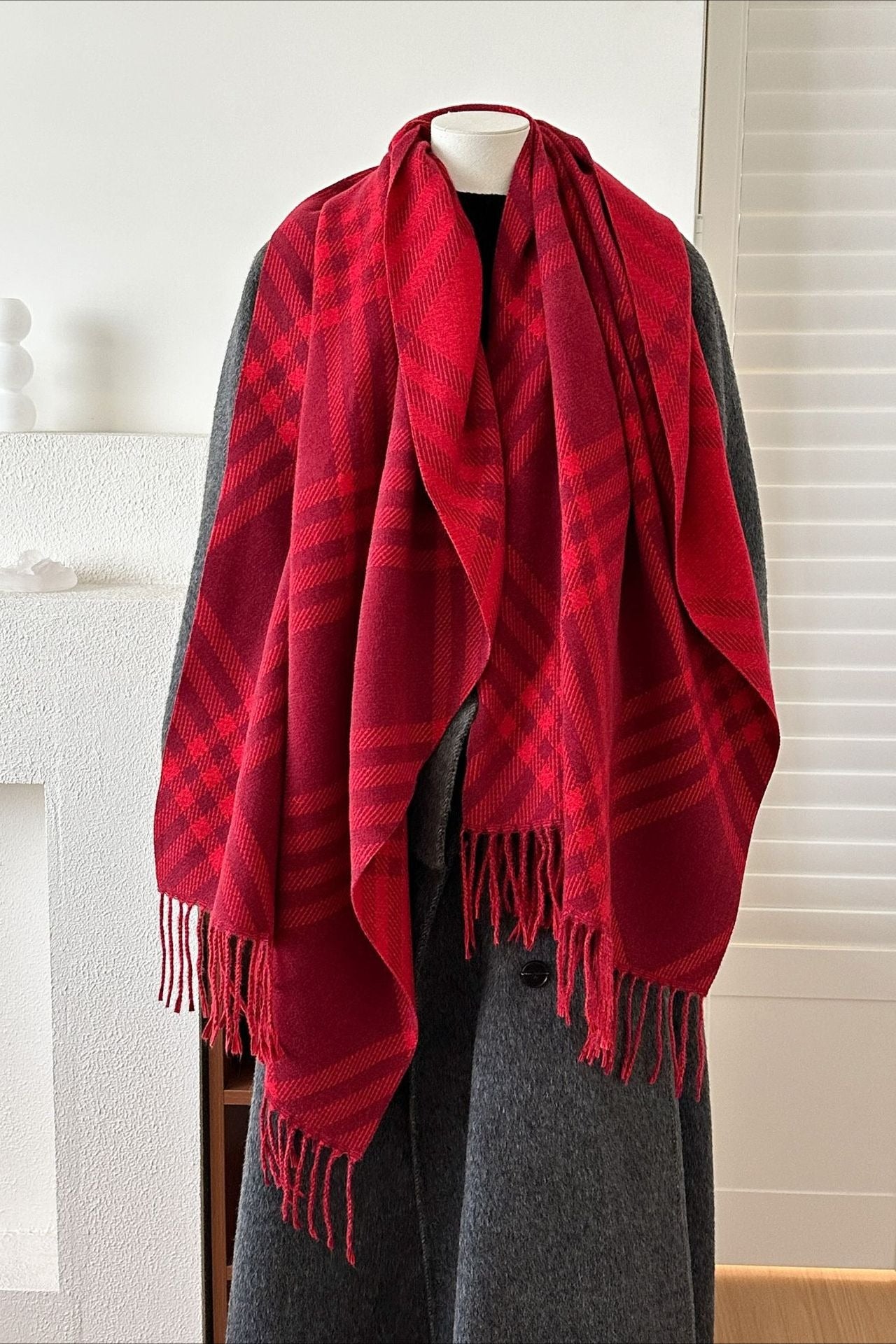 Double-Sided Plaid Festive Faux Cashmere Warm Scarf
