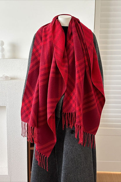 Double-Sided Plaid Festive Faux Cashmere Warm Scarf
