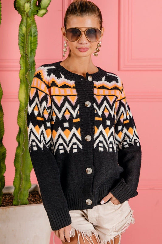 Irene | Cardigan with buttons and ethnic pattern