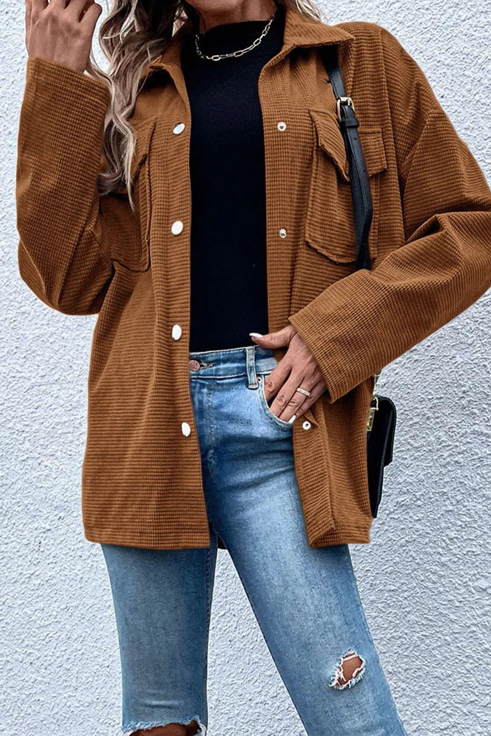 Jacqueline | Long sleeve jacket with pockets and snap buttons