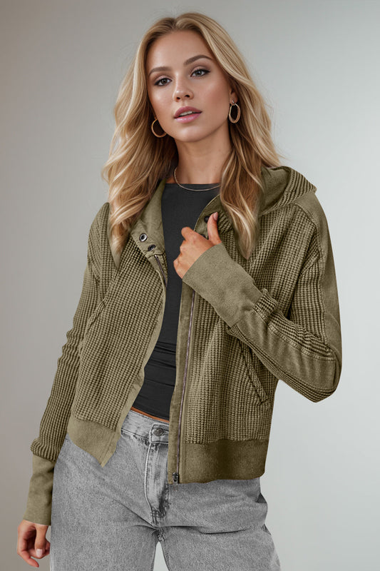 Elsa | Double Take waffle knit long sleeve zip hoodie