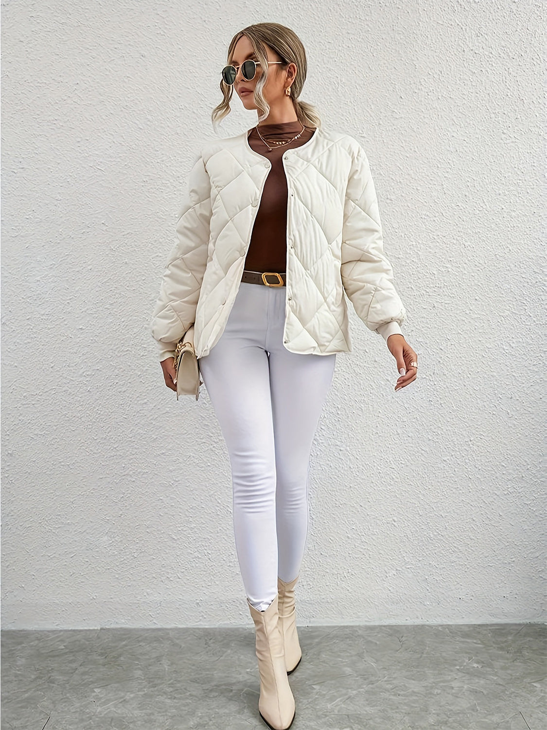 Antonella | Long sleeve winter coat with bubble structure and snap buttons
