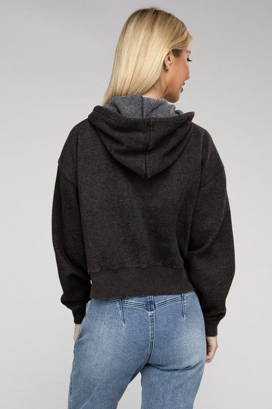 Fabiana | Cropped acid wash fleece zip-up hoodie