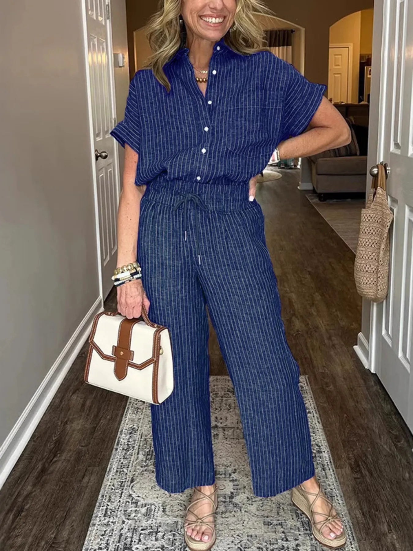 Rebecca® | Casual Loose Button-Down Shirt And Wide-Legged Pants Set