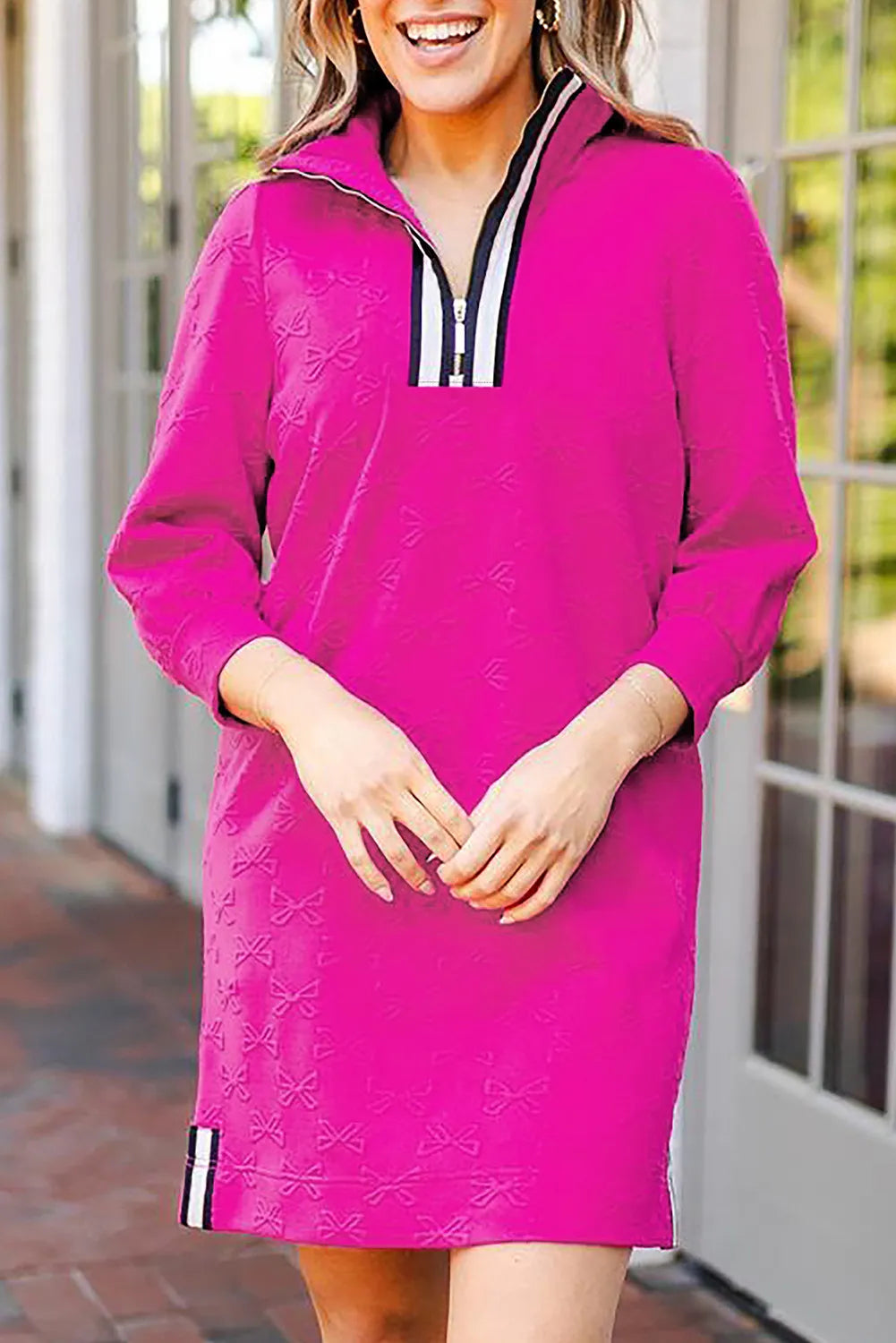 Lilian | Textured quarter zip long sleeve mini dress