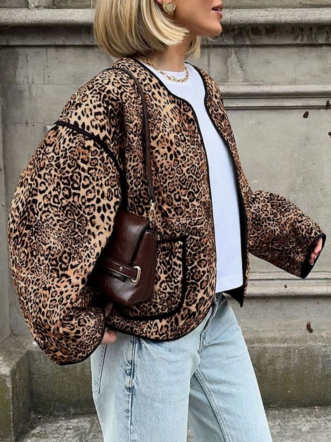 Fiona | Perfee leopard long sleeve open front jacket