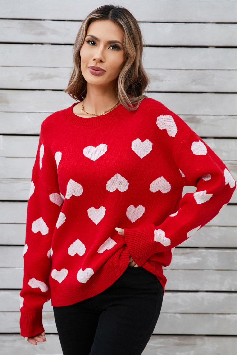 Romy | Heart-shaped, long-sleeved crew neck sweater