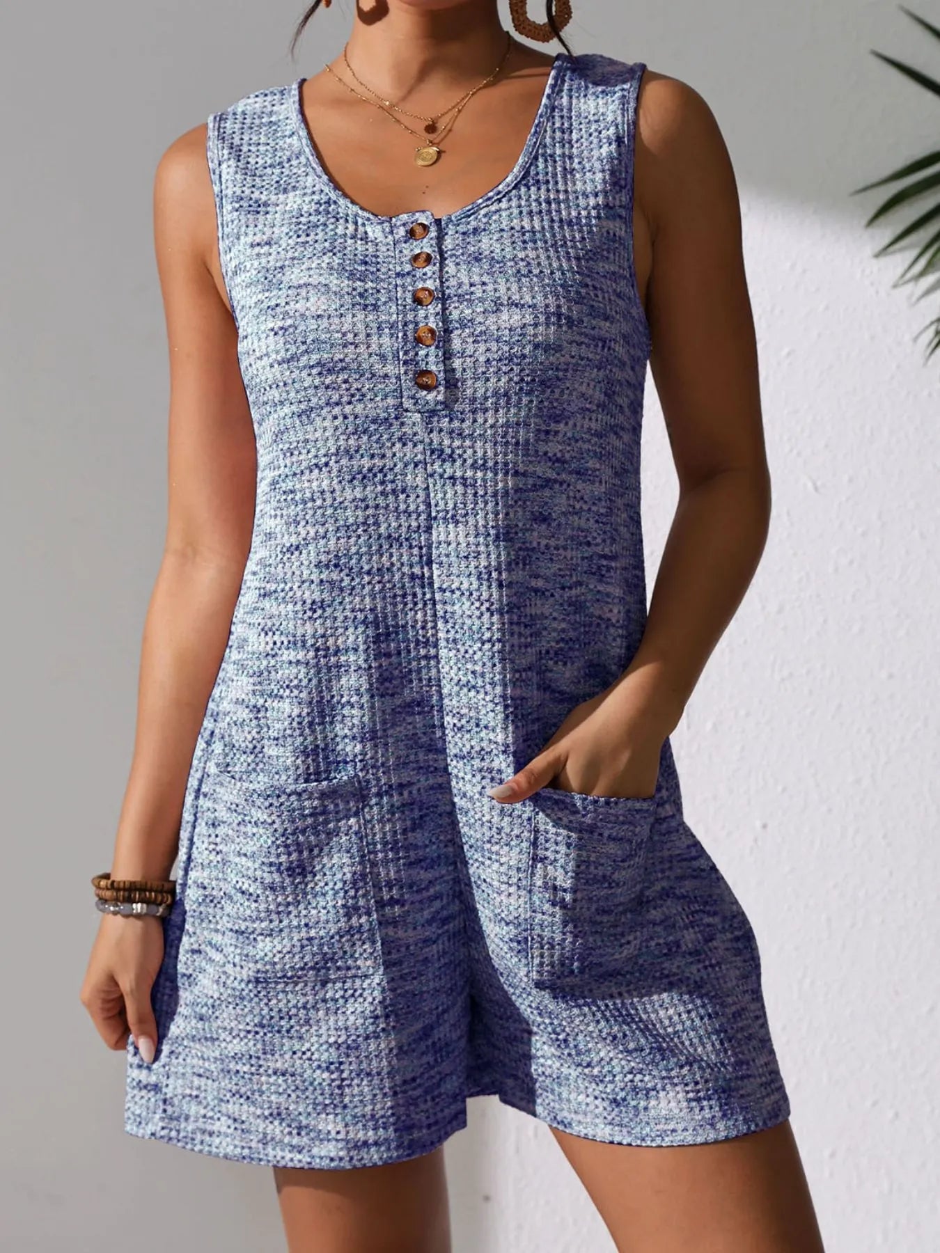 Silvia® | Casual Sleeveless Button-Down Romper With Pockets