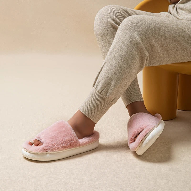 Gisela® | Fluffy peep toe slippers for women