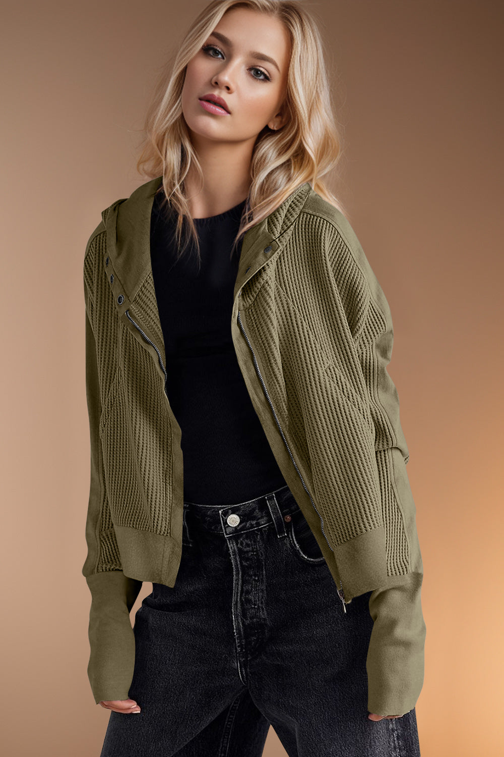 Elsa | Double Take waffle knit long sleeve zip hoodie