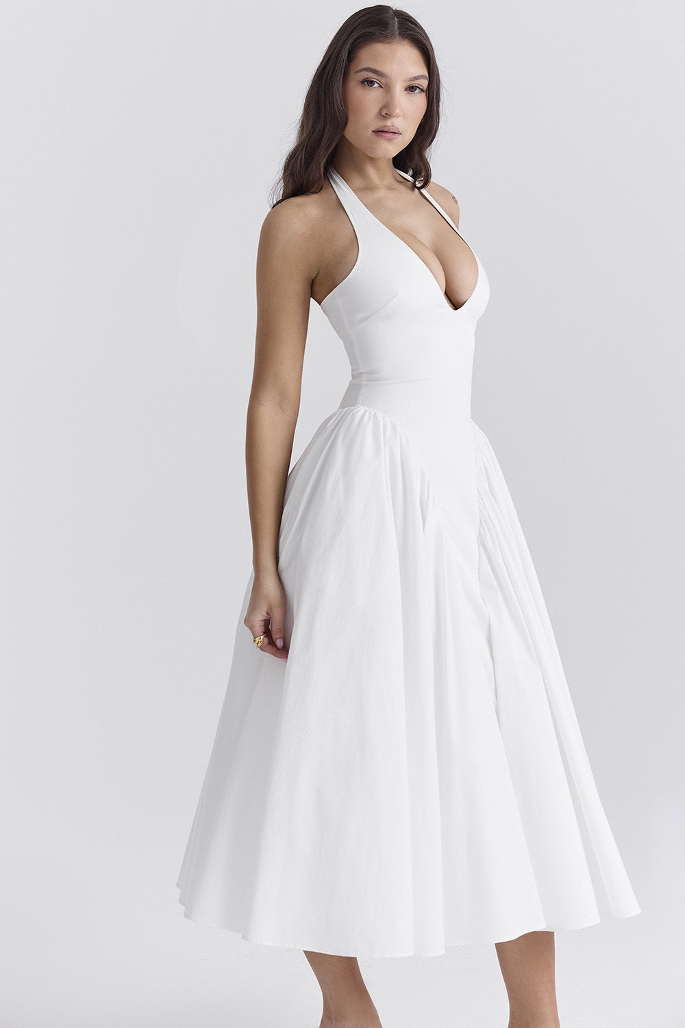 Olga® | White Cotton Halterneck Midi Summer Dress