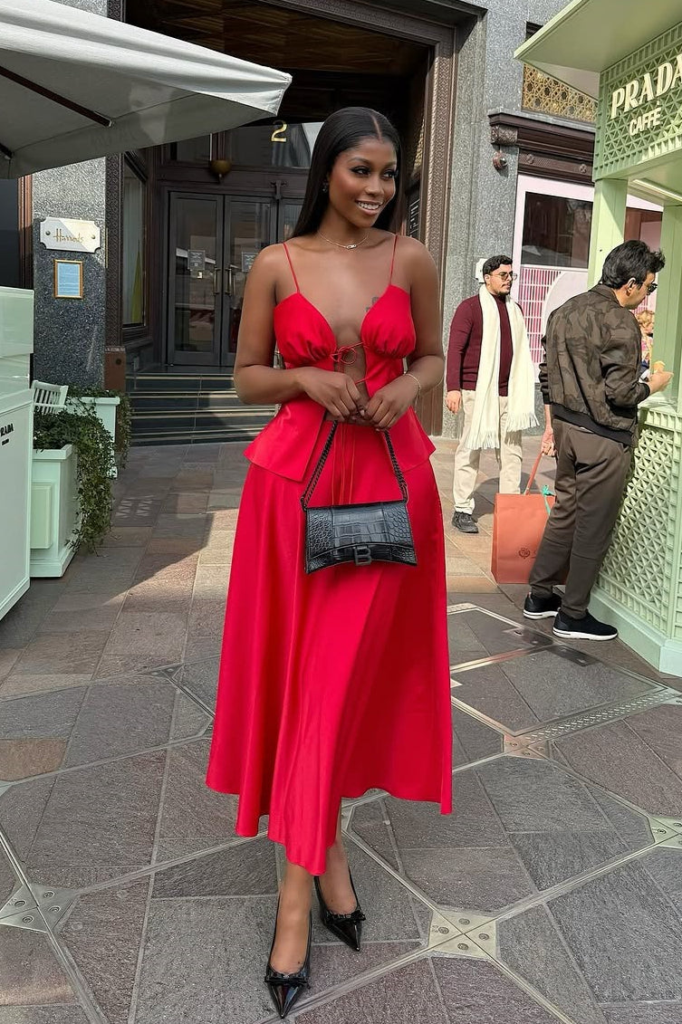 Chic Tie Cami High Waist Skirt Set