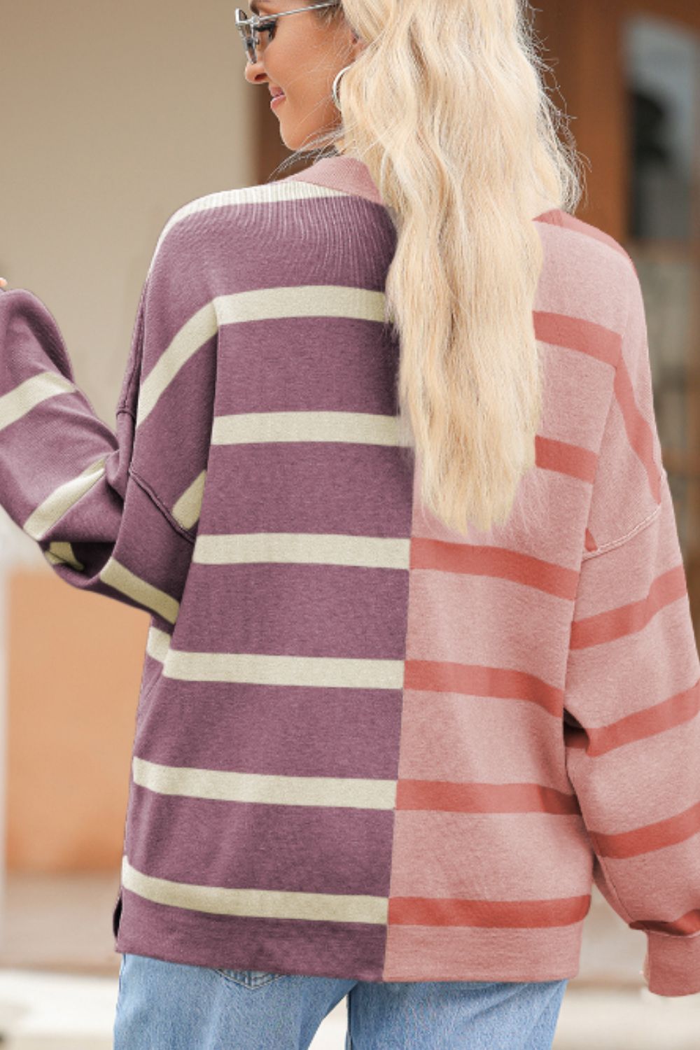 Xiomara | Contrast striped long sleeve sweatshirt