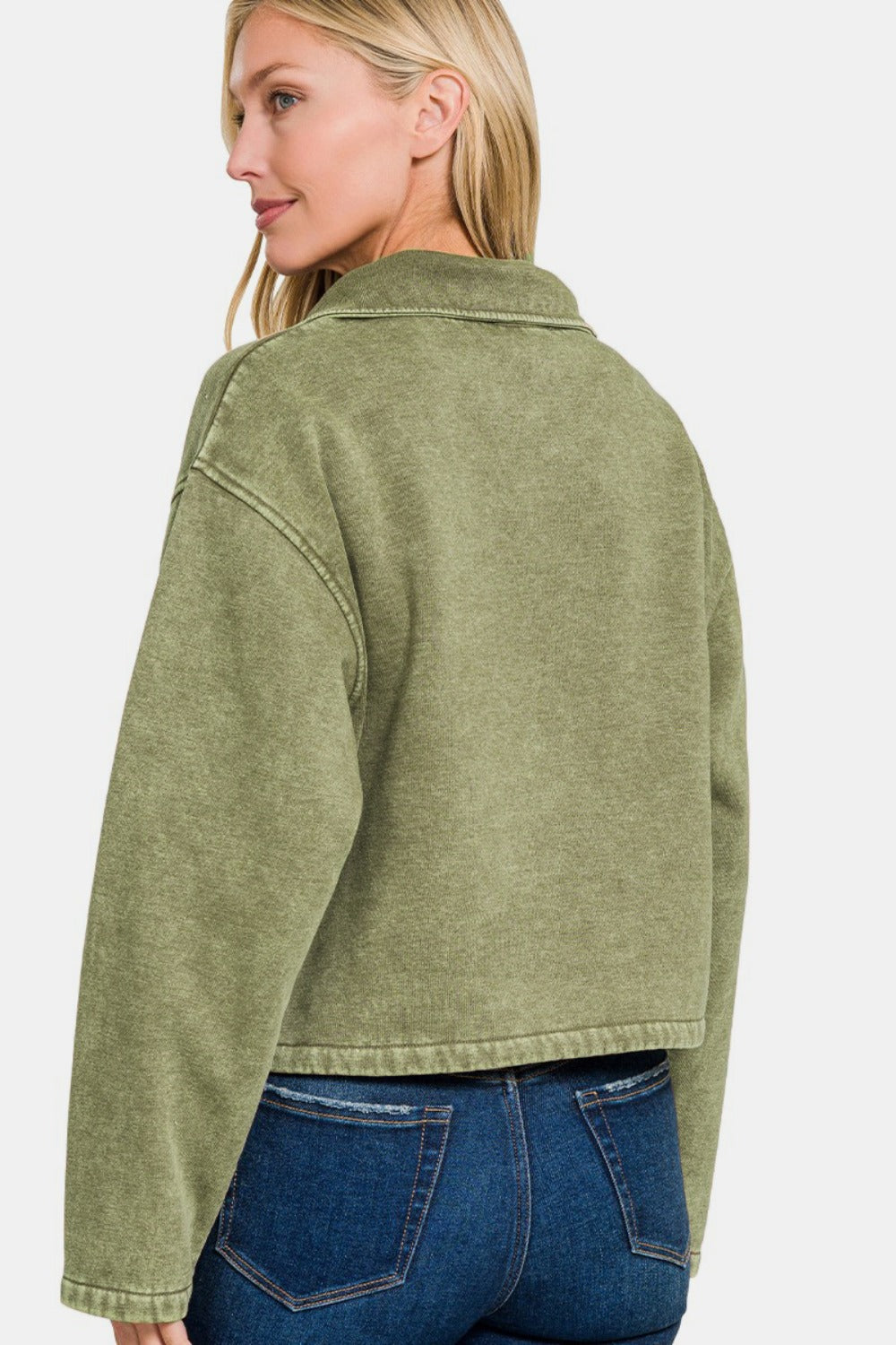 Greta | Acid wash fleece half-snap sweatshirt with pocket