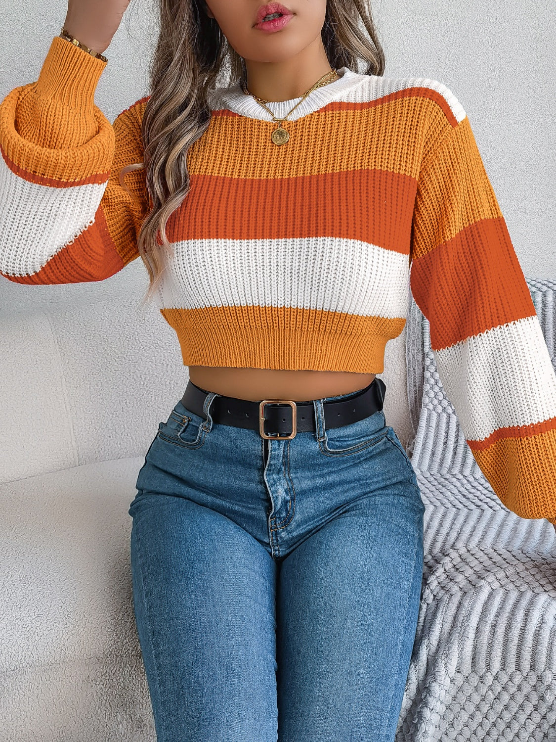 Magda | Cropped color block crew neck sweater