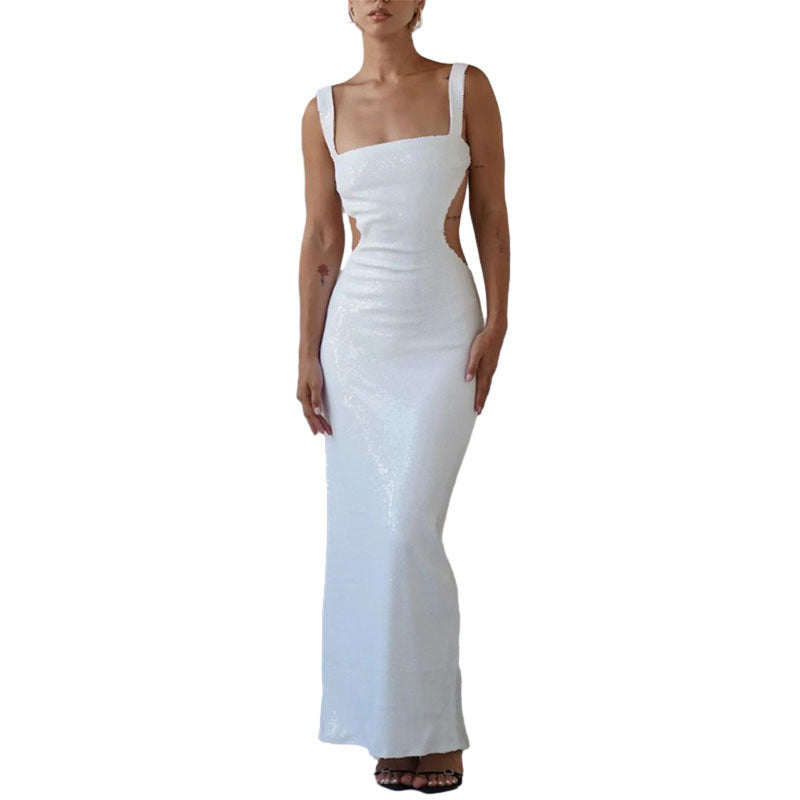 Edith® | Charming Sequin Sling Square Collar Backless Dress Skirt