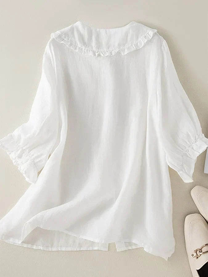 Naima® | Linen Blouse With Half-Length Sleeves And Collar