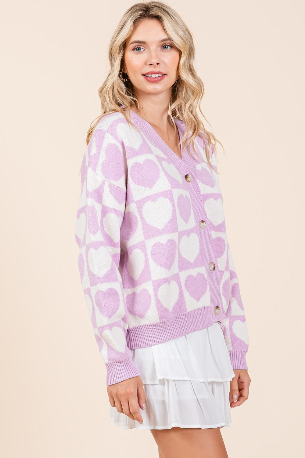 Keira | Mittoshop Checked Heart Cardigan with Buttons
